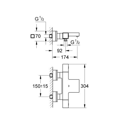 GROHE 34497000 - Thermostat-Badewannenarmatur GROHTHERM CUBE DN 15 glänzender Chrom