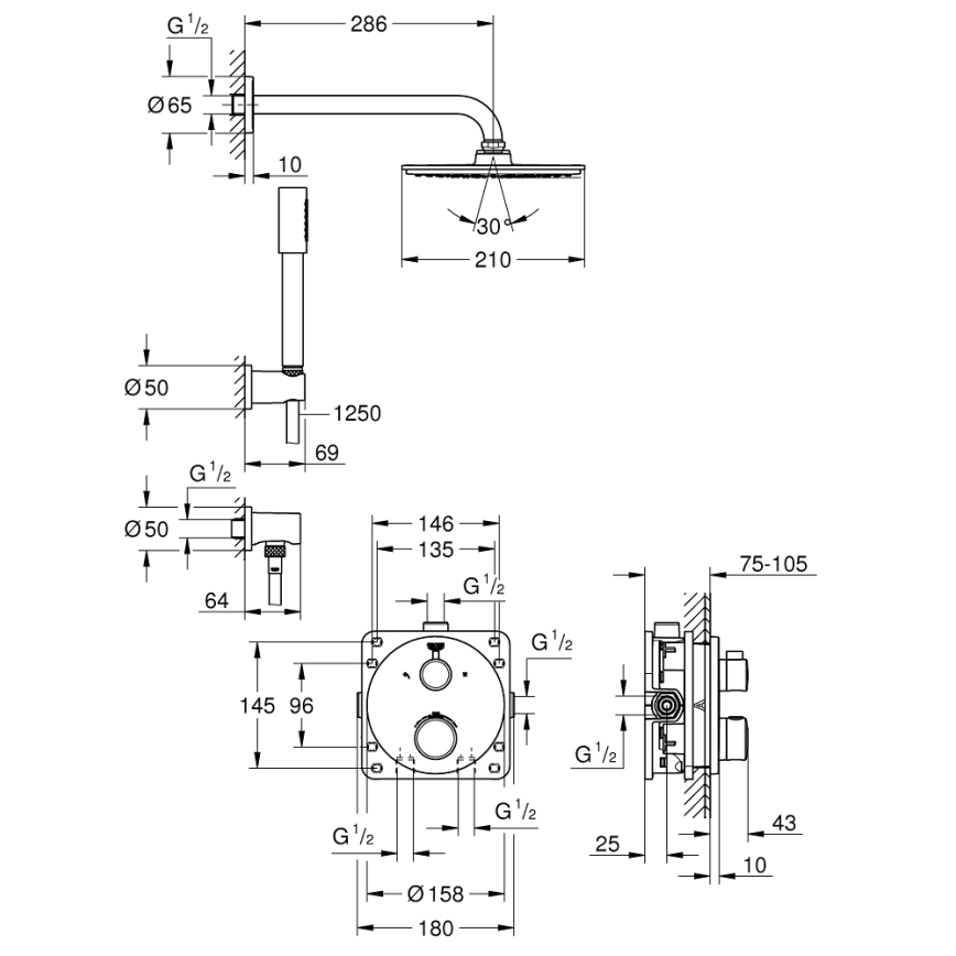 GROHE 34732000 - Duschset GROHTHERM RAINSHOWER COSMOPOLITAN 210 286 mm Chrom
