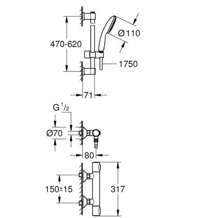 GROHE 34800001 - Duschgarnitur mit Thermostatarmatur PRECISION FLOW 600 mm Hochglanz-Chrom