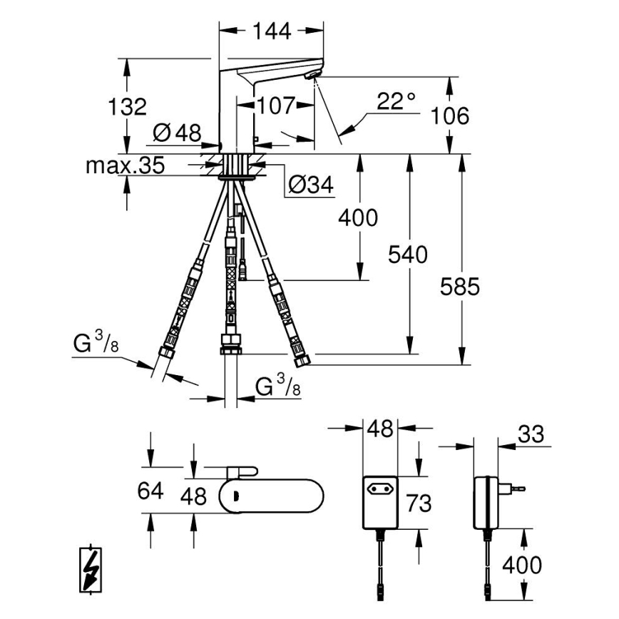 GROHE 36324001 - Infrarot-elektronische Waschtischarmatur EUROSMART COSMOPOLITAN E Chrom