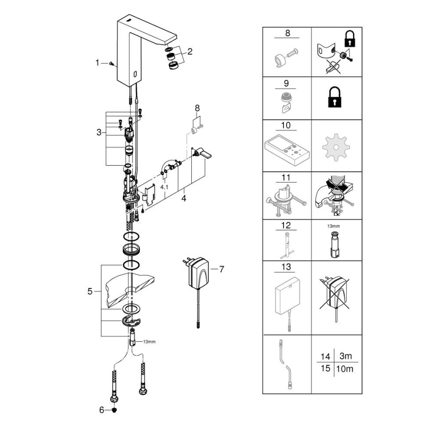 GROHE 36440000 - Infrarot-elektronische Waschtischarmatur EUROCUBE E DN 15 Chrom