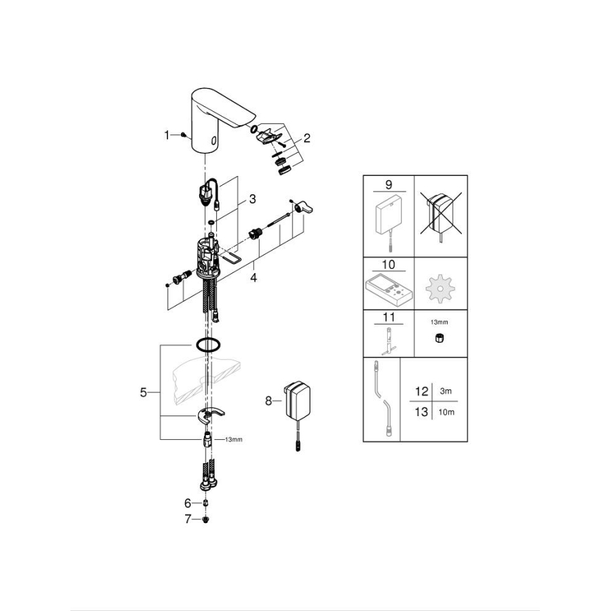 GROHE 36453000 - Infrarot-elektronische Waschtischarmatur BAU COSMOPOLITAN E 123 mm Chrom