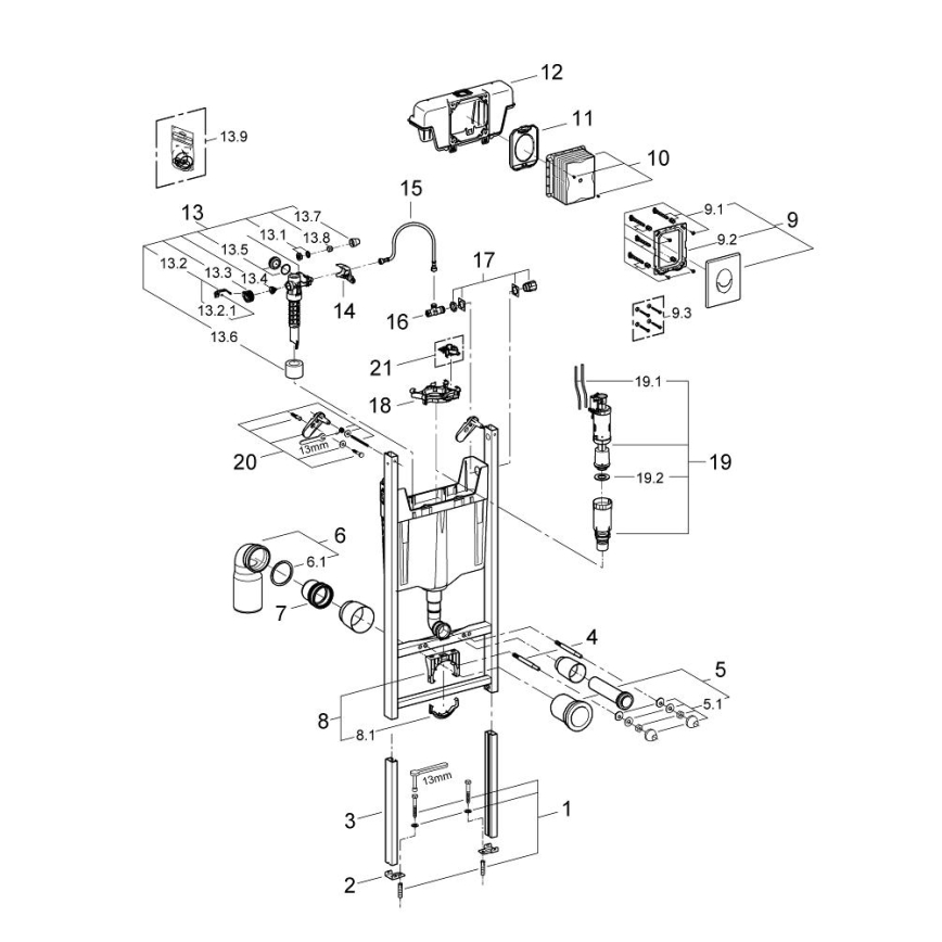 GROHE 3855800M - Wandanschluss RAPID SL 130-230 mm glänzender Chrom