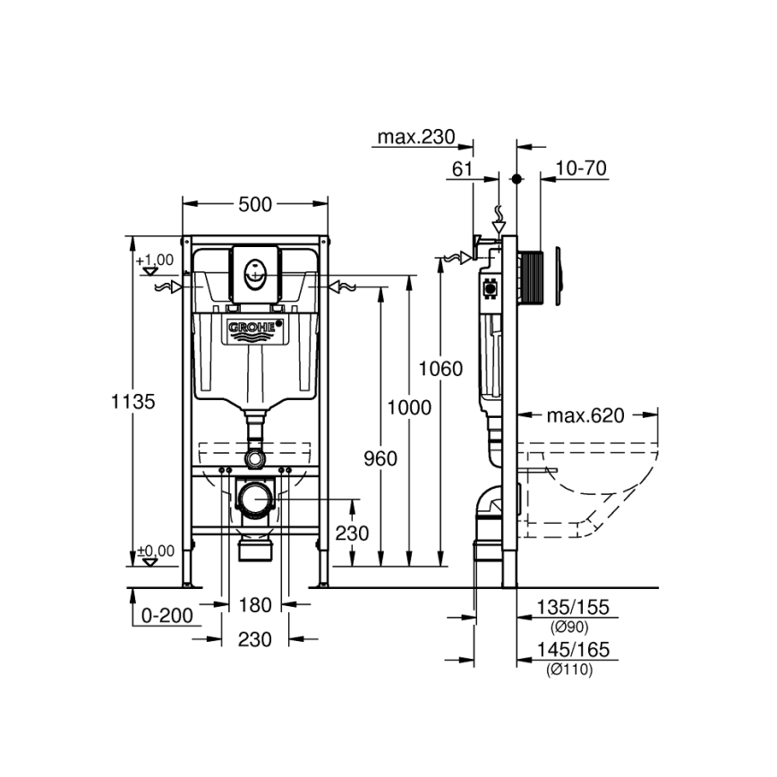 GROHE 38839000 - 3-in-1-Set WC RAPID SL 1,13 m
