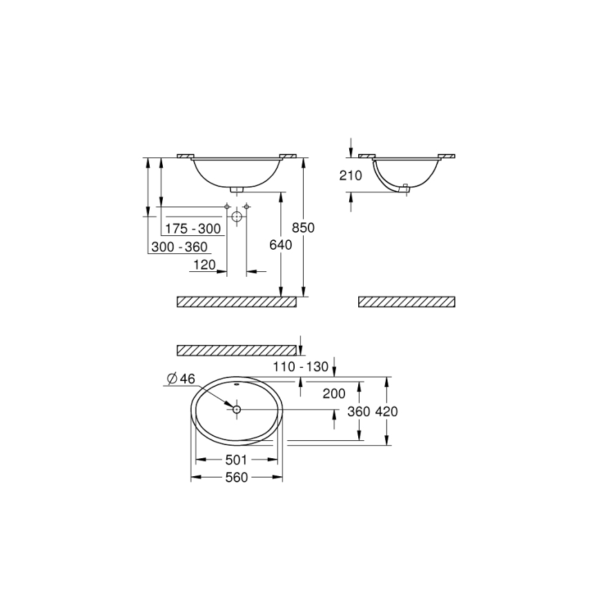 GROHE 39423000 - Unterbau-Waschbecken BAU CERAMIC 560 × 420 mm Keramik/weiß