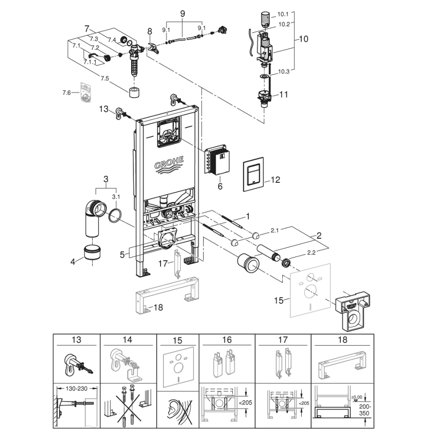 GROHE 39603000 - 3-in-1-Set WC RAPID SLX 1,13 m hochglänzender Chrom
