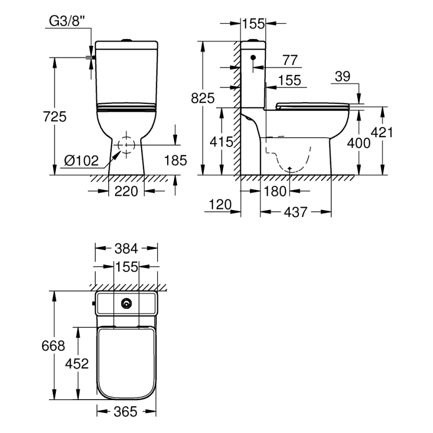 GROHE 39814000 - WC-Kombi-Set START EDGE 825 × 557 × 384 mm Keramik/DuroWhite