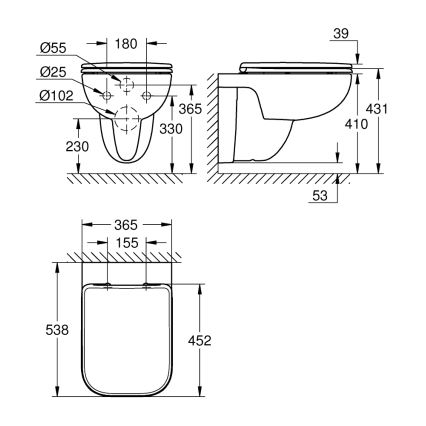 GROHE 39815000 - Wand-WC START EDGE, 53,8 x 36,5 cm, DuraWhite