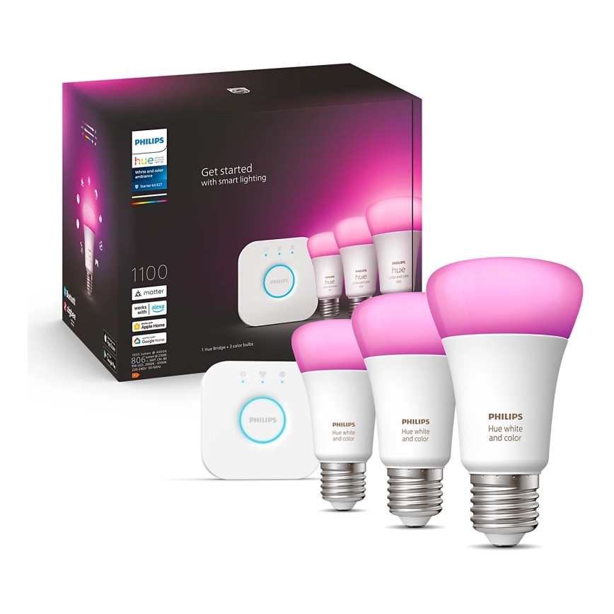 Grundausstattung Philips Hue WHITE AND COLOR AMBIANCE 3xE27/9W/230V 2000-6500K + Anschlussvorrichtung