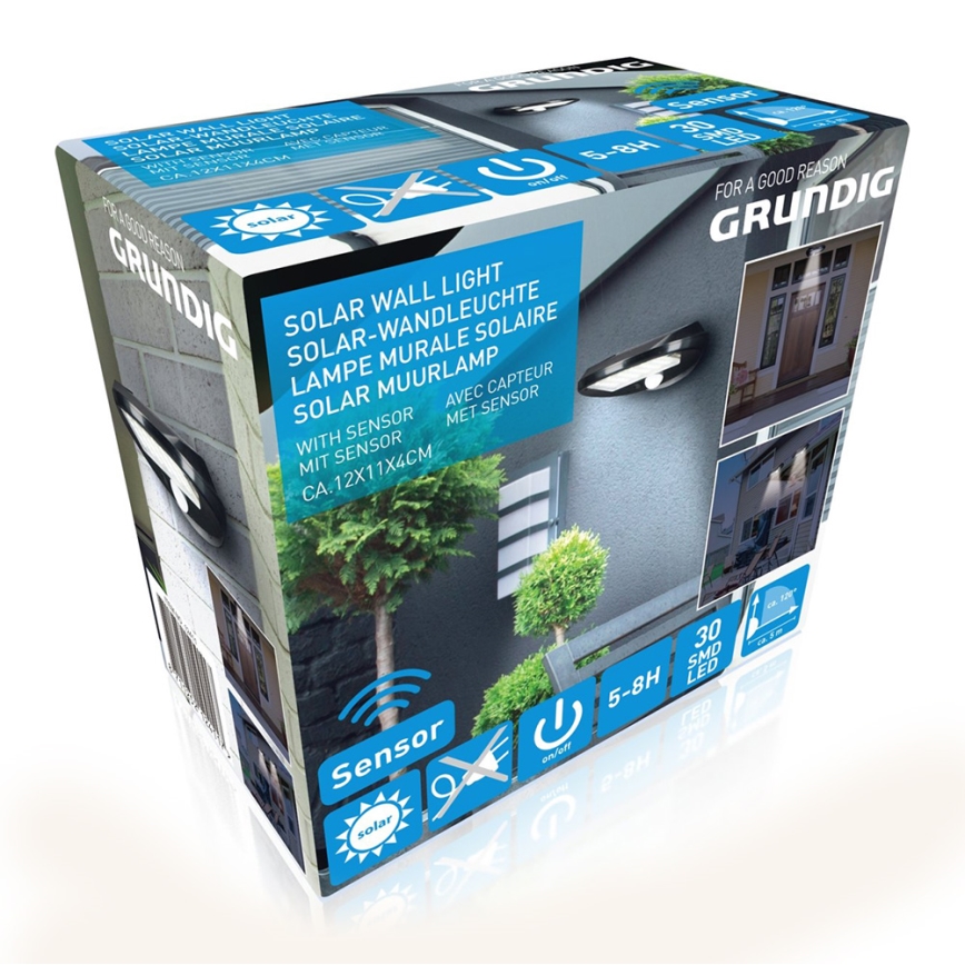 Grundig - SET 2x LED Solar-Wandleuchte mit Bewegungs- und Dämmerungssensor LED/3,2V 600 mAh