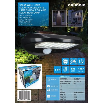 Grundig - SET 2x LED Solar-Wandleuchte mit Bewegungs- und Dämmerungssensor LED/3,2V 600 mAh