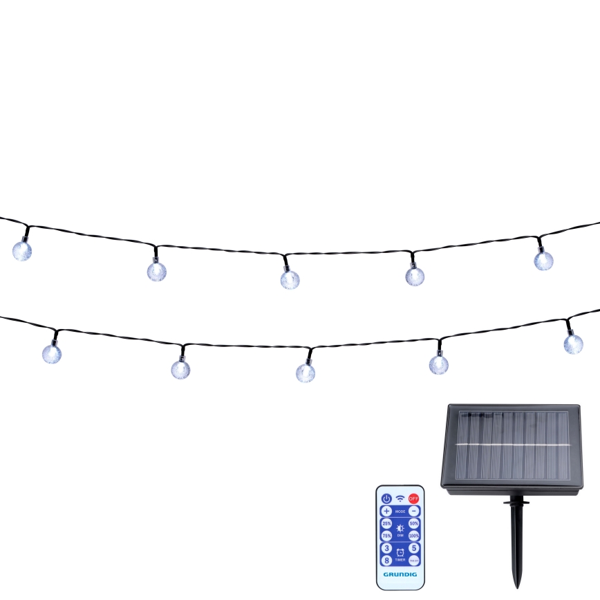 Grundig - LED dimmbare Solar-Lichterkette 50xLED/8 Funktionen 9,35 m warmweiß 1200 mAh + Fernbedienung