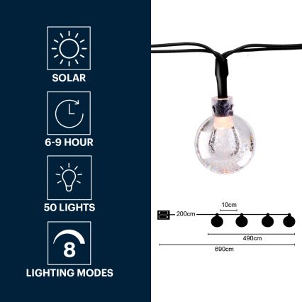 Grundig - LED Solar-Lichterkette 50xLED/8 Funktionen 6,9 m warmweiß 600 mAh