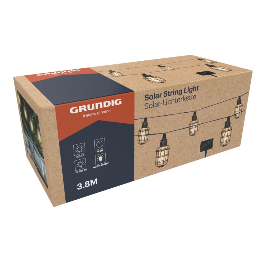 Grundig - LED-Solarlichterkette 10xLED 3,8m IP44 warmweiβ