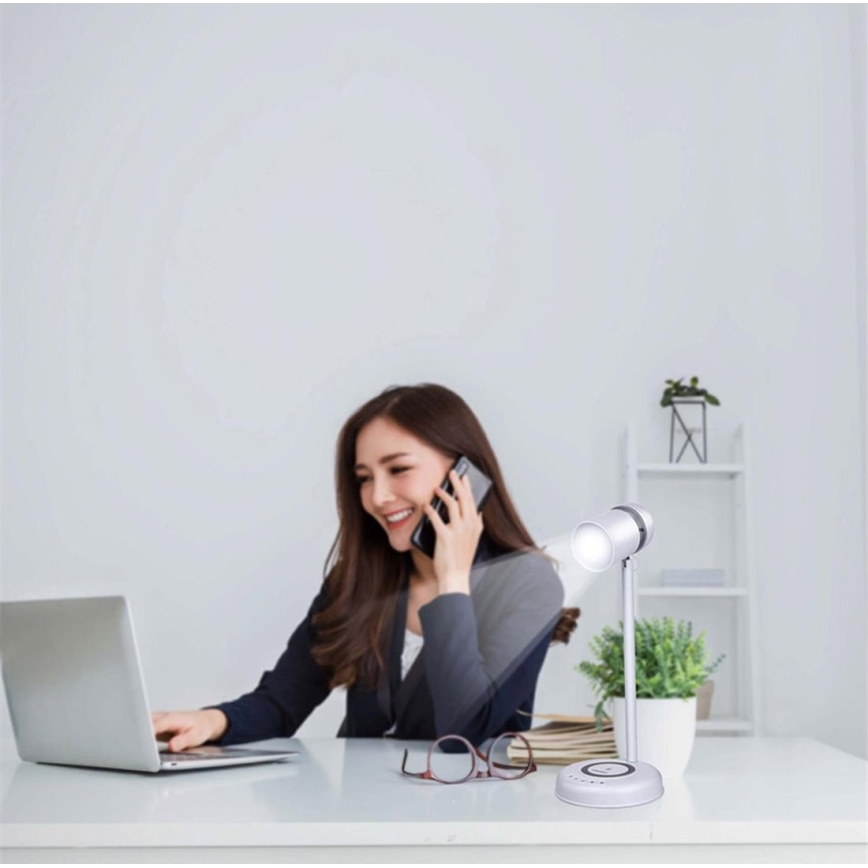 Grundig – 3‑in‑1 LED‑Tischlampe mit kabellosem Laden und integriertem Lautsprecher, LED/15 W/5 V