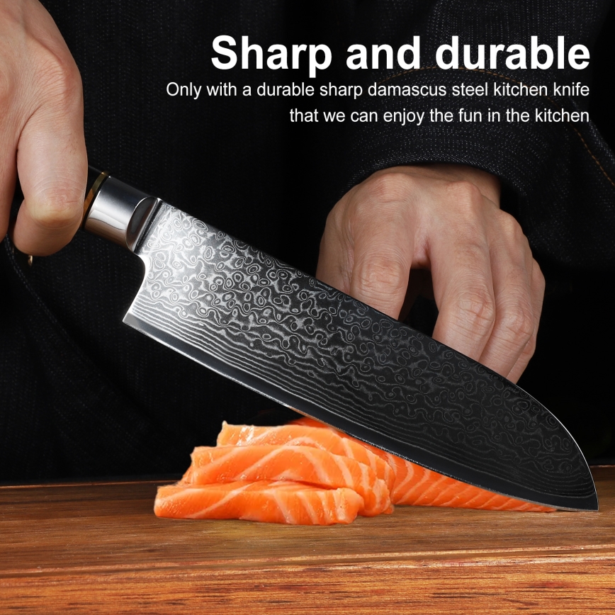 Gudaro - Santoku-Küchenmesser AKIRO 7, 67 Lagen Damaststahl, Klingenlänge 17,5 cm, schwarz