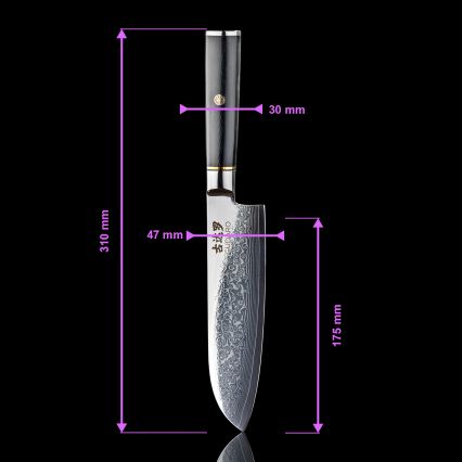 Gudaro - Santoku-Küchenmesser AKIRO 7, 67 Lagen Damaststahl, Klingenlänge 17,5 cm, schwarz