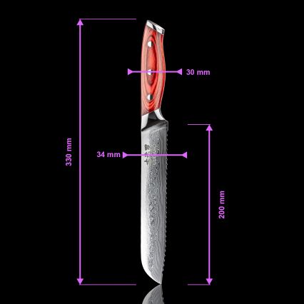 Gudaro - Damast-Brotmesser KENSHO 8, 67 Lagen Stahl, Klingenlänge 20 cm