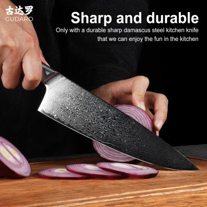 Gudaro - Damast-Kochmesser HIKARI 8, 67 Lagen Stahl, Klingenlänge 20 cm