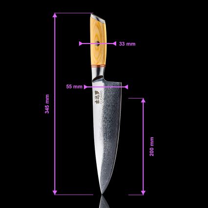 Gudaro - Damast-Kochmesser HIKARI 8, 67 Lagen Stahl, Klingenlänge 20 cm