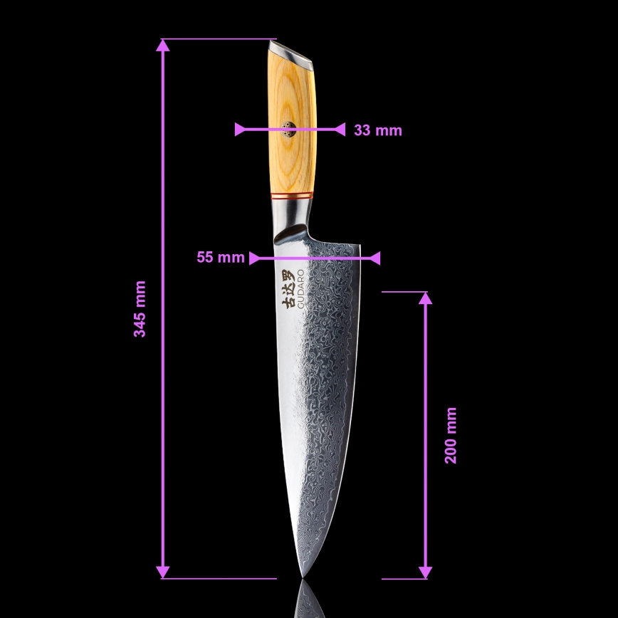 Gudaro - Damast-Kochmesser HIKARI 8, 67 Lagen Stahl, Klingenlänge 20 cm