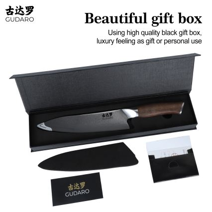 Gudaro - Damast-Chefmesser TAKUMI 8, 67-lagiger Damaststahl, Klingenlänge 20 cm, Walnussgriff