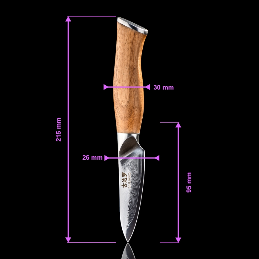 Gudaro - Damast‑Küchenmesser TAKUMI 3,5, 67 Lagen Stahl, Klingenlänge 9,5 cm, Walnussgriff
