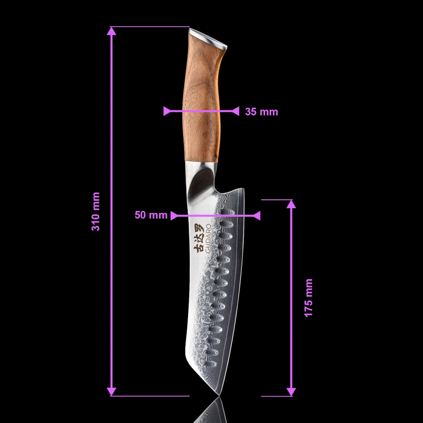 Gudaro - Damast-Santoku-Küchenmesser TAKUMI 7, 67 Lagen Stahl, Klingenlänge 17,5 cm, Walnussgriff
