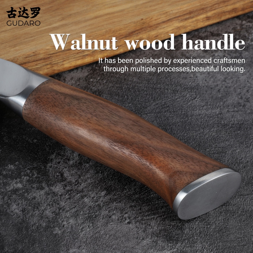 Gudaro - TAKUMI Santoku Damast-Küchenmesser 7, 67-lagiger Damaststahl, Klingenlänge 17,5 cm, Griff aus Walnussholz
