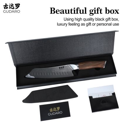 Gudaro - TAKUMI Santoku Damast-Küchenmesser 7, 67-lagiger Damaststahl, Klingenlänge 17,5 cm, Griff aus Walnussholz