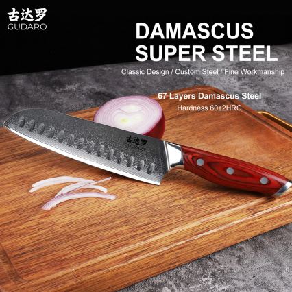 Gudaro - Damast-Santoku-Küchenmesser KENSHO 7, 67 Lagen Stahl, Länge 17,5 cm