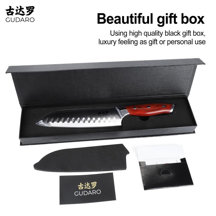 Gudaro - Damast-Santoku-Küchenmesser KENSHO 7, 67 Lagen Stahl, Länge 17,5 cm