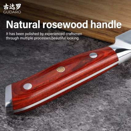 Gudaro - Damast-Santoku-Küchenmesser MIYABI 7, 67 Lagen Stahl, Klingenlänge 17,5 cm