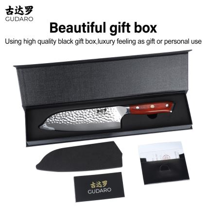 Gudaro - Damast-Santoku-Küchenmesser MIYABI 7, 67 Lagen Stahl, Klingenlänge 17,5 cm