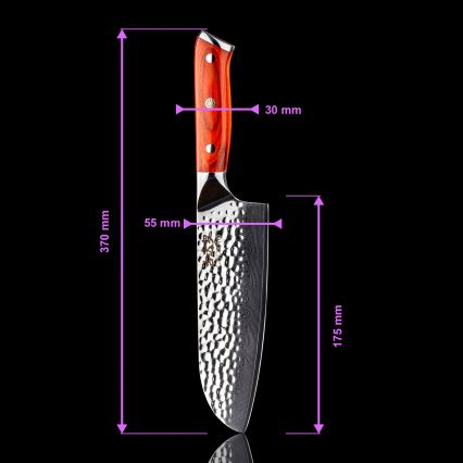 Gudaro - Damast-Santoku-Küchenmesser MIYABI 7, 67 Lagen Stahl, Klingenlänge 17,5 cm