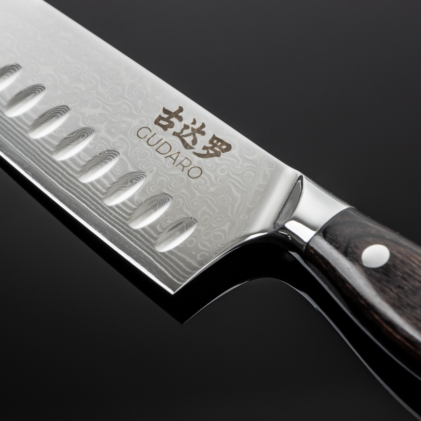 Gudaro - Damast-Santoku-Küchenmesser SHIRO 7, aus 67 Lagen Stahl, Klingenlänge 17,5 cm
