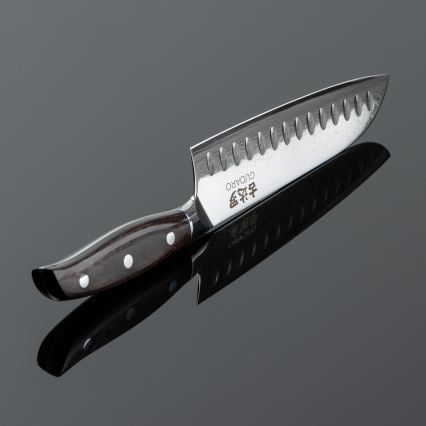 Gudaro - Damast-Santoku-Küchenmesser SHIRO 7, aus 67 Lagen Stahl, Klingenlänge 17,5 cm