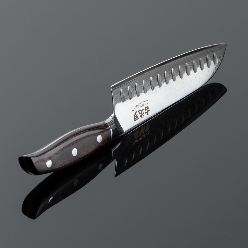 Gudaro - Damast-Santoku-Küchenmesser SHIRO 7, aus 67 Lagen Stahl, Klingenlänge 17,5 cm
