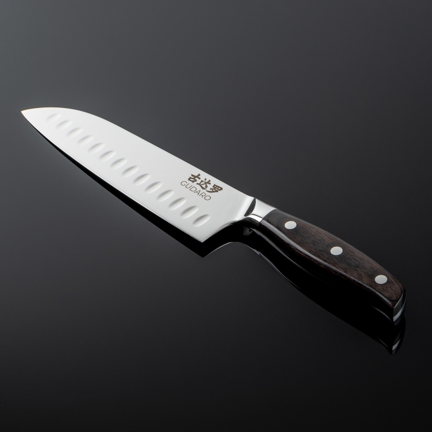 Gudaro - Damast-Santoku-Küchenmesser SHIRO 7, aus 67 Lagen Stahl, Klingenlänge 17,5 cm