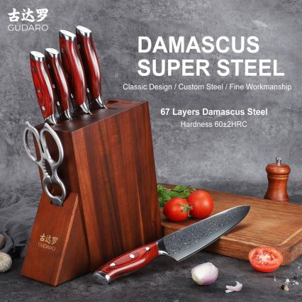 Gudaro – KENSHO Küchenmesser-Set im Messerblock, 7-tlg., Akazie