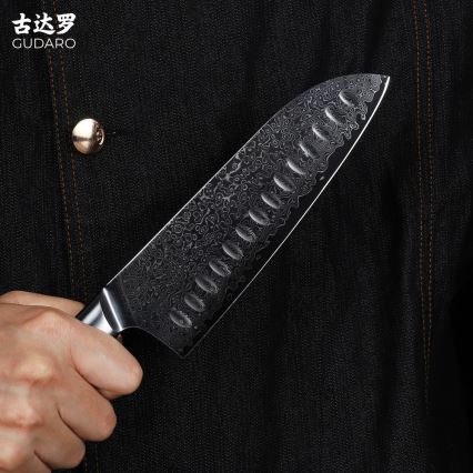 Gudaro - Damast-Santoku-Küchenmesser HIKARI 7, aus 67 Lagen Damaststahl, Länge 17,5 cm