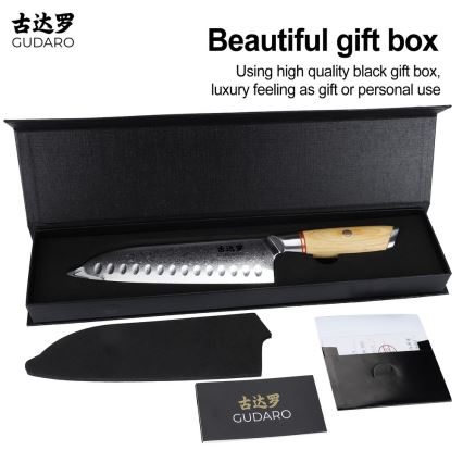 Gudaro - Damast-Santoku-Küchenmesser HIKARI 7, aus 67 Lagen Damaststahl, Länge 17,5 cm