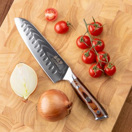 Gudaro - SET 1x Damast-Kochmesser FENG 8, aus 67 Lagen Damaststahl, Länge 20 cm + 1x Damast-Santoku-Küchenmesser FENG 7,5, aus 67 Lagen Damaststahl, Länge 18 cm + 1x GRATIS Damast-Obstmesser FENG 3,5, aus 67 Lagen Damaststahl, Länge 9,5 cm