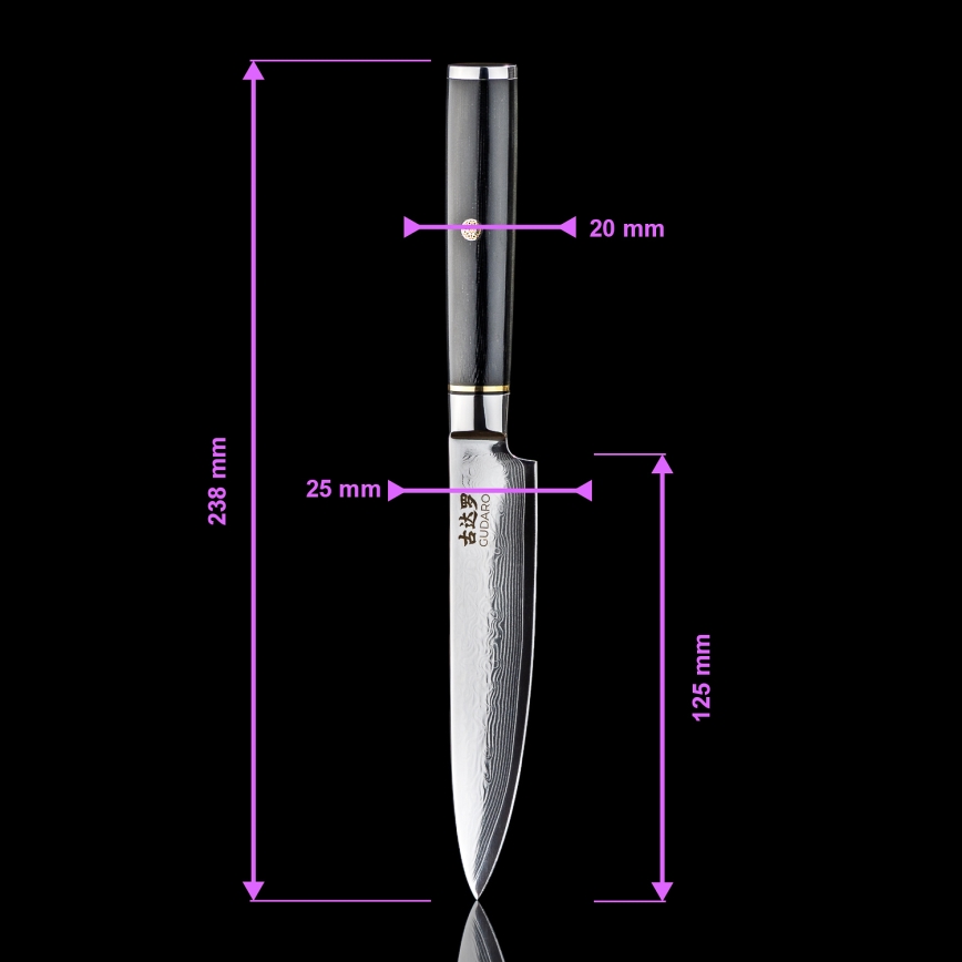 Gudaro - Damast-Universal-Küchenmesser AKIRO 5, 67-lagiger Stahl, Klingenlänge 12,5 cm, schwarz