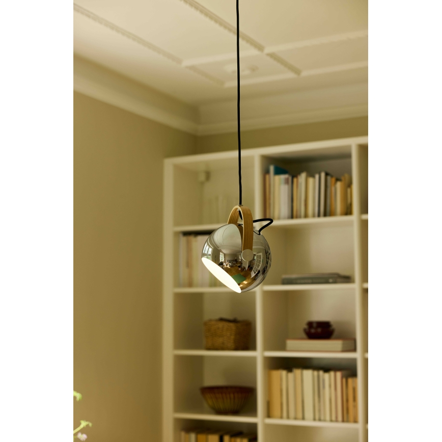 Halo Design 734443 - Pendelleuchte an Stahlseil DC 1xE27/40W/230V Ø 18 cm glänzender Chrom/Eiche