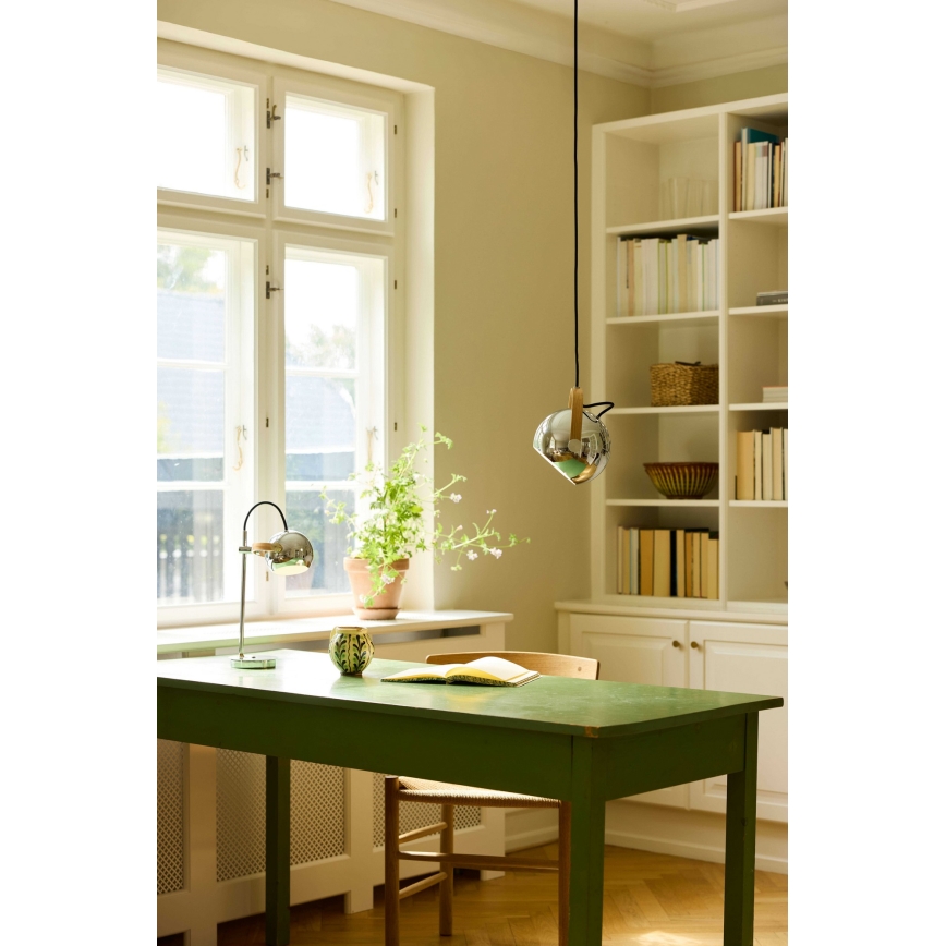 Halo Design 734443 - Pendelleuchte an Stahlseil DC 1xE27/40W/230V Ø 18 cm glänzender Chrom/Eiche