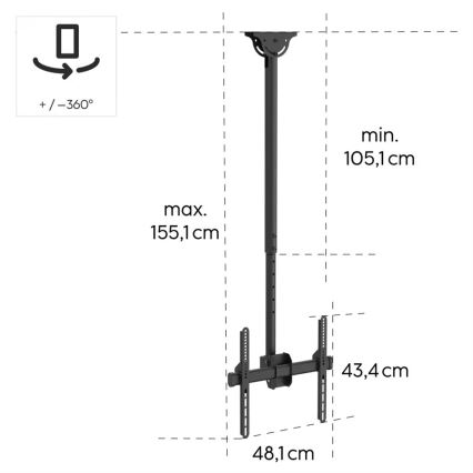 Hama - Deckenhalterung für TV schwenkbar 32-65" schwarz