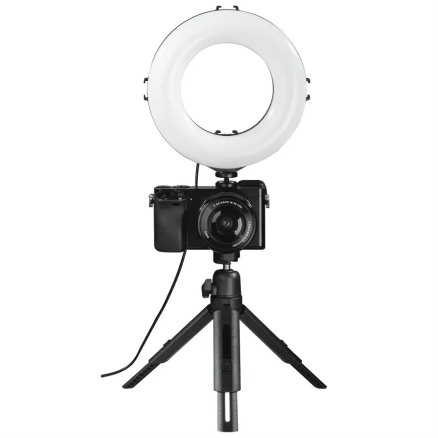 Hama – Dimmbares LED-Ringlicht mit Stativ LED/5,8W/5V d 17 cm + Fernbedienung