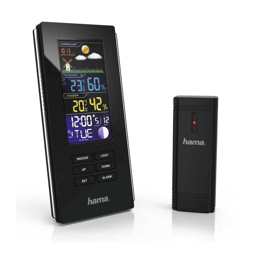Hama – Wetterstation mit Farb-LCD-Display und Wecker 3xAAA schwarz