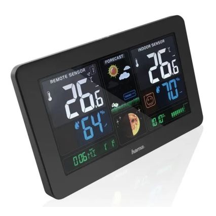 Hama – Wetterstation mit Farb-LCD-Display und Wecker + USB schwarz